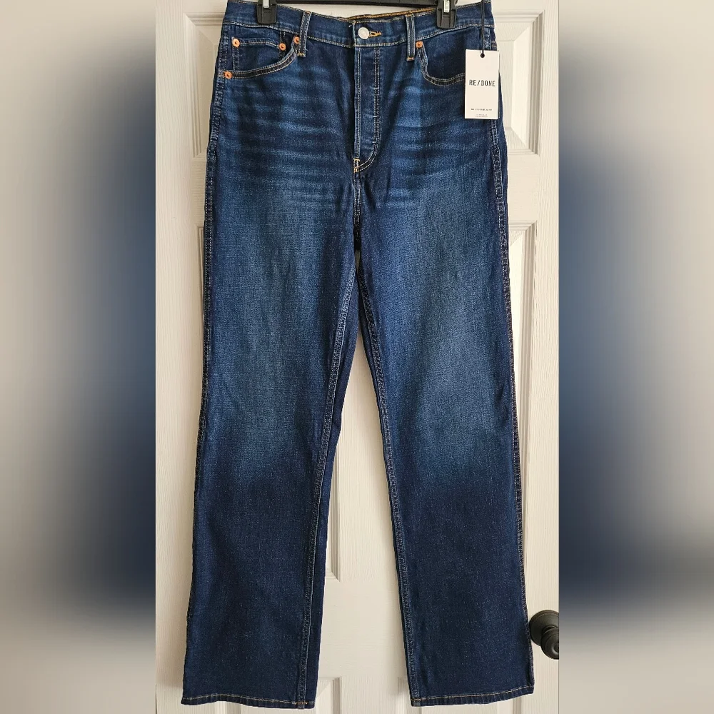 NWT RE/DONE Women's 90s High Rise Loose Jeans: Deep Faded Blue: Size- 30 - Picture 2 of 15